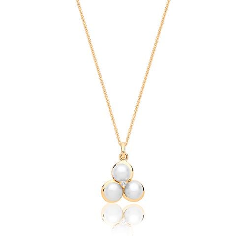 SILVER PEARL & CZ PENDANT+CHAIN YELLOW GOLD PLATED RRP £150.00