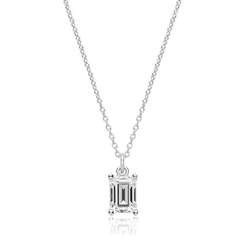SINGLE STONE 7 X 5 EMERALD CUT CLAW SET PENDANT+CHAIN RHODIUM PLATED WITH S