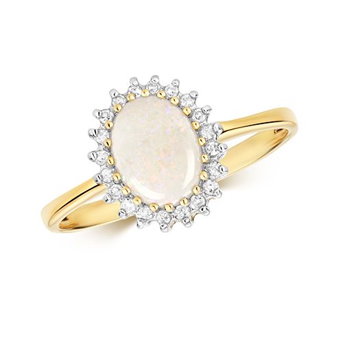 9CT DIAMOND & OVAL OPAL RING RRP £360.00