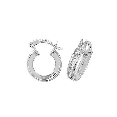 9CT WHT GOLD 08MM CZ HOOP EARRINGS 1.60 GRAMS