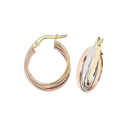 9CT TRI COL GOLD 15MM HOOP EARRINGS 2.30 GRAMS