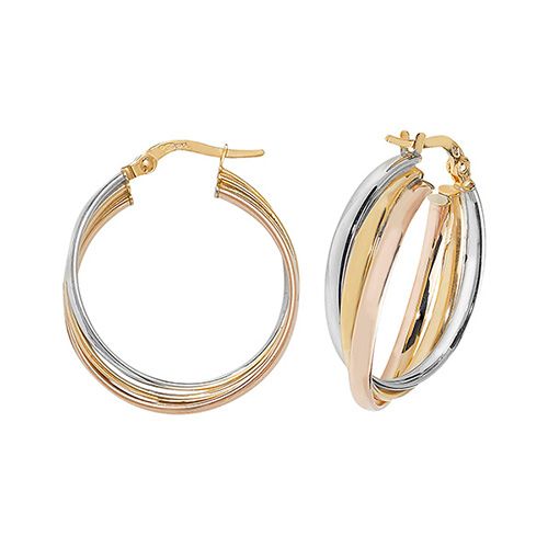 9CT TRI COL GOLD 20MM HOOP EARRINGS 3.20 GRAMS