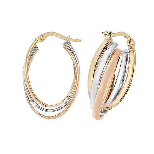 9CT TRI COL GOLD OVL HOOP EARRINGS 2.50 GRAMS