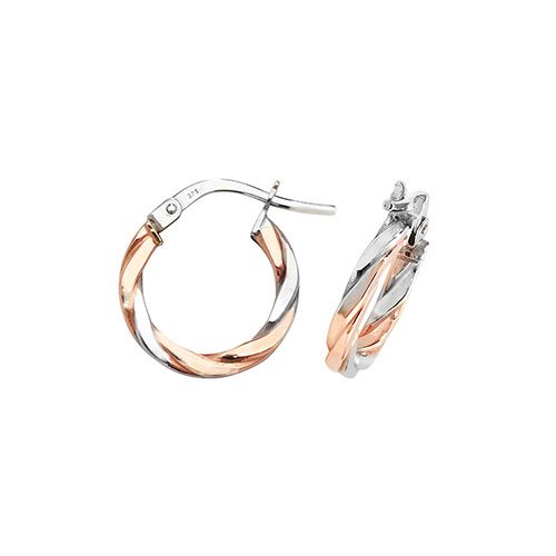 9CT ROSE/WHT GOLD 10MM HOOP EARRINGS 0.80 GRAMS