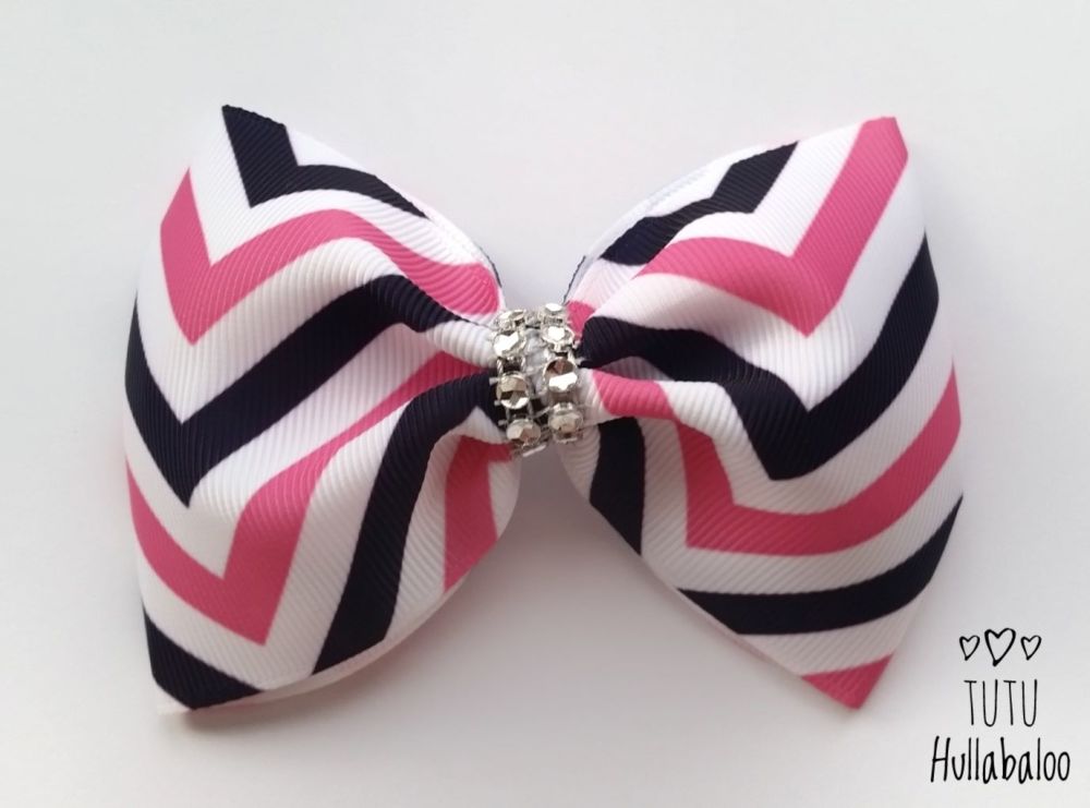 Pink/Navy Tux Bow