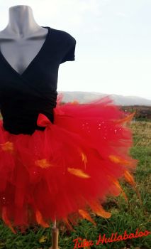 Fire Feathered Tail Tutu Red/Orange - Adult