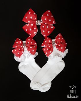 Dotty Red Double Tux - Fold over sock set 