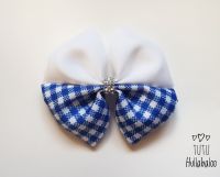 School Checked Blue Double Tux Bow
