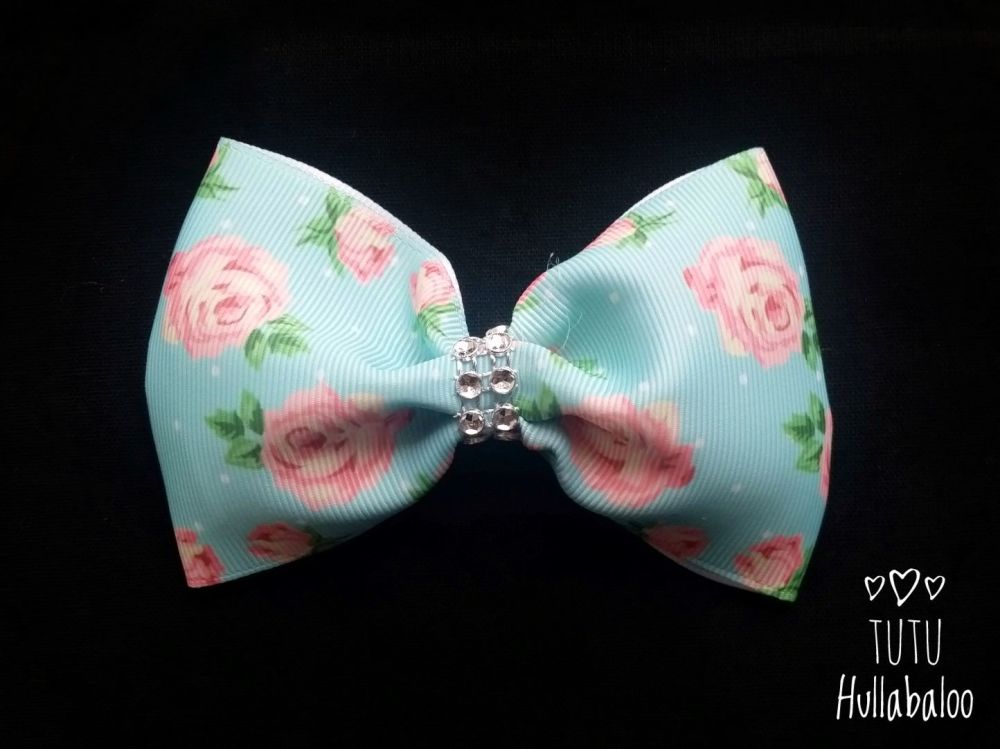Flower Tux Bow Pink/Aqua