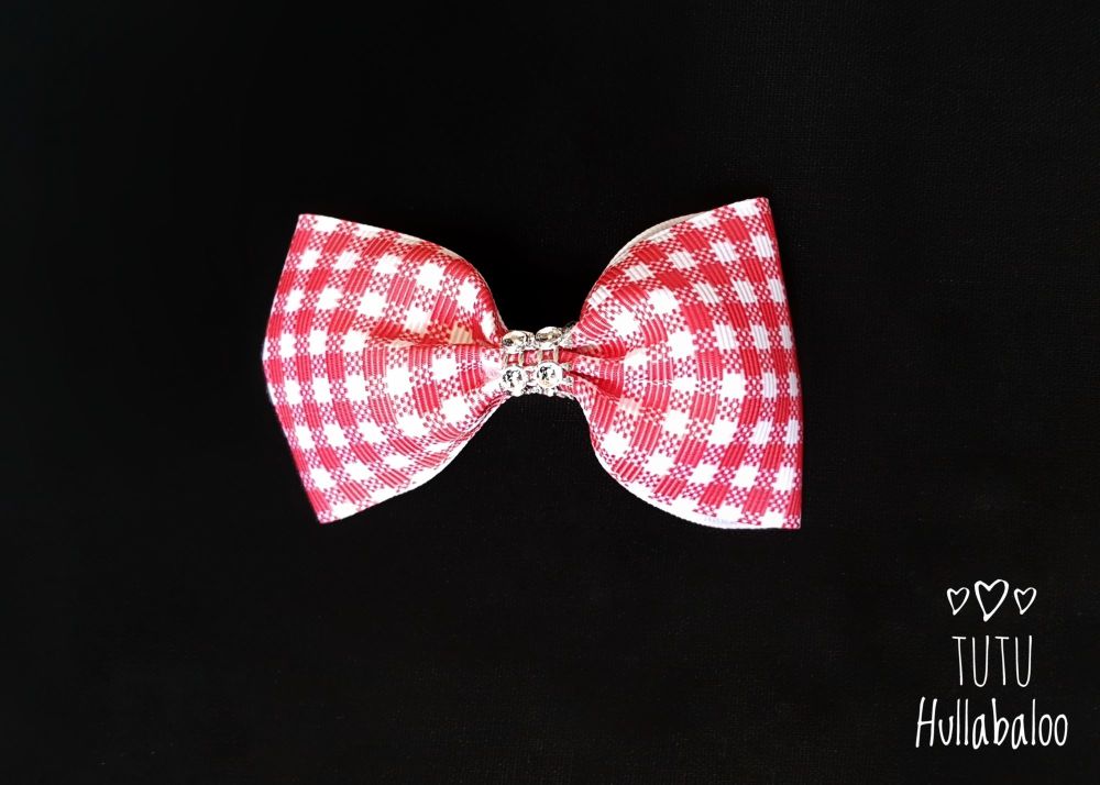 School Checked Tux Bow Red