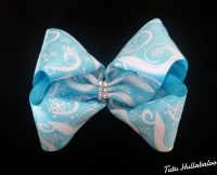 Snowflake Swirls Turquoise/White Mega Bow