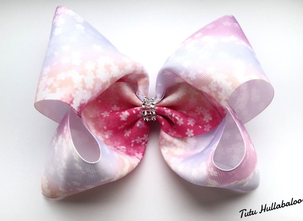 Floral Swirls Mega Bow Pink/Lilac/Peach