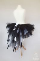 Swan Feathered Tutu Black with White - Adult