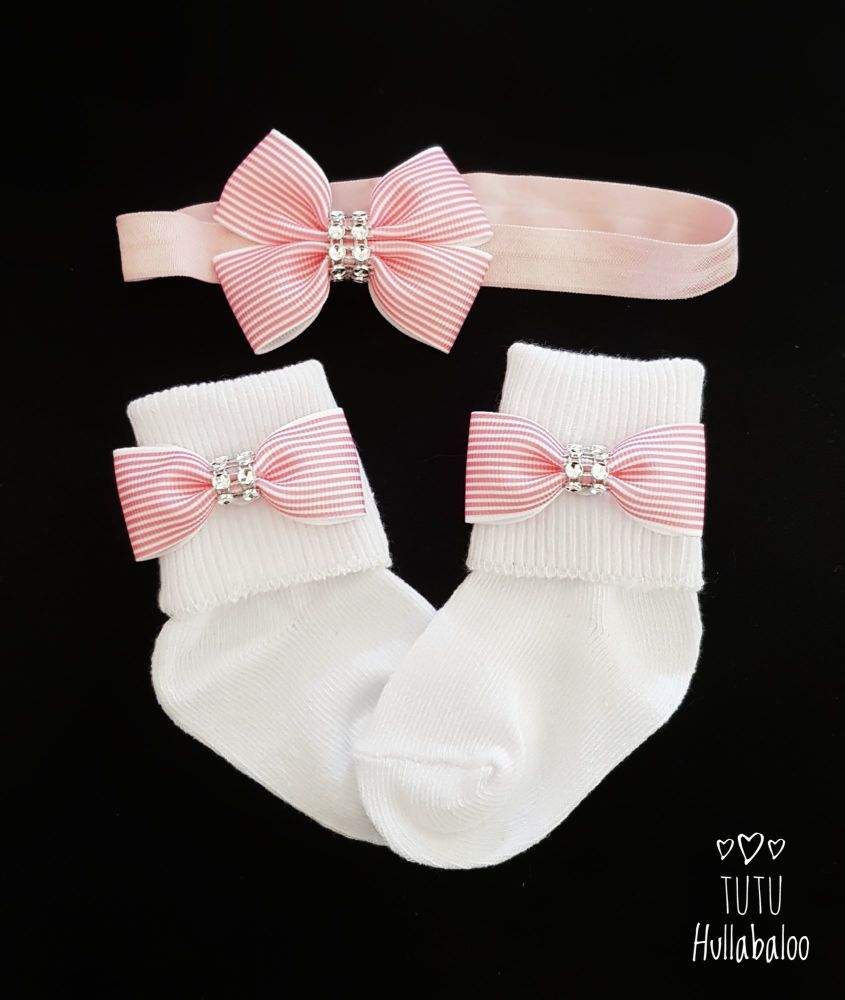 Fold over sock set - Pink Stripe Double Tux