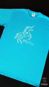 Geometric Unicorn #BeYou Tshirt - Azure Blue/White