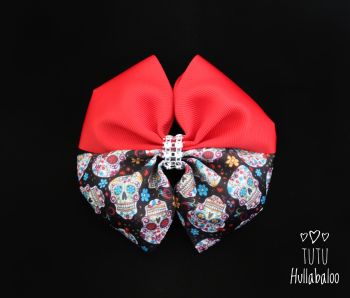 Skulls Red Double Tux Bow