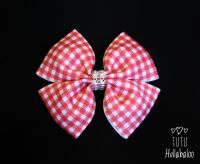 School Checked Red Double Tux Bow
