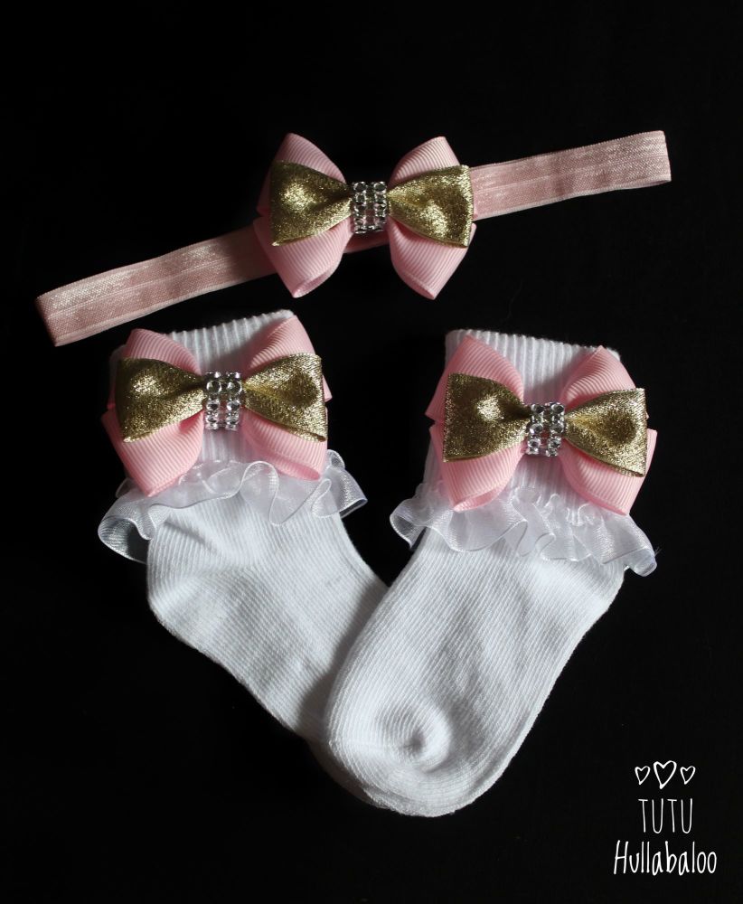 Fold over sock set - Pink/Gold Double Tux