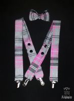 Tartan Shorts, Braces and Bowtie Set - Pink/Grey