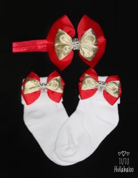 Red/Gold Double Tux - Fold over sock set
