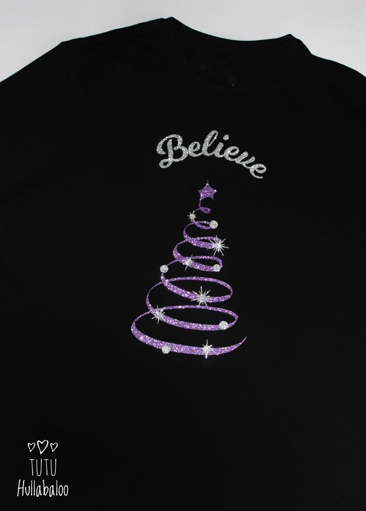 Believe Tree Tshirt - Black/Purple/Silver