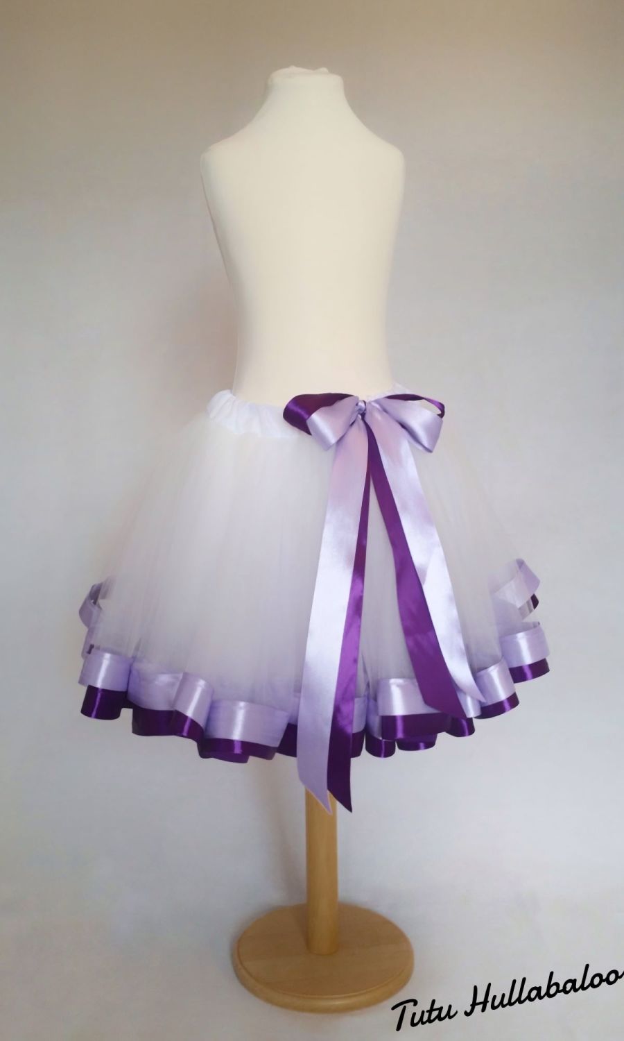 Ribbon Trimmed Tulle Skirt - White/Lilac/Purple