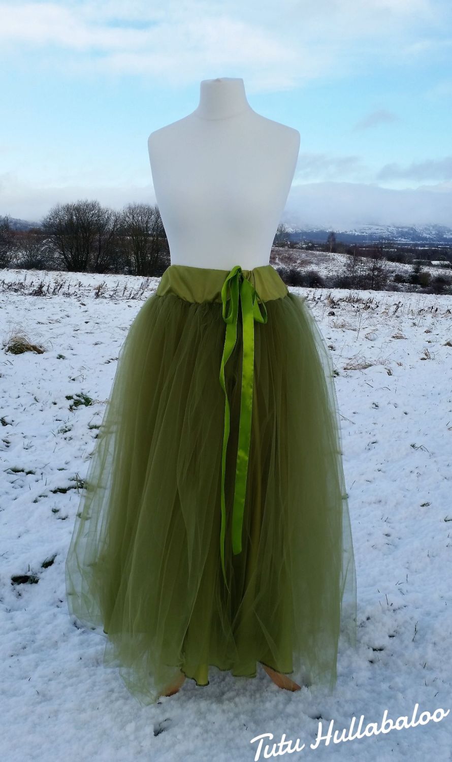 Long Tulle Skirt - Grass Green