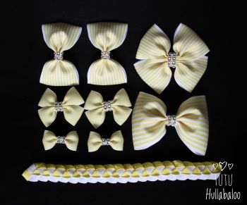 Pinstripe Lemon - School Bow Set - 8 bows + Bun Wrap