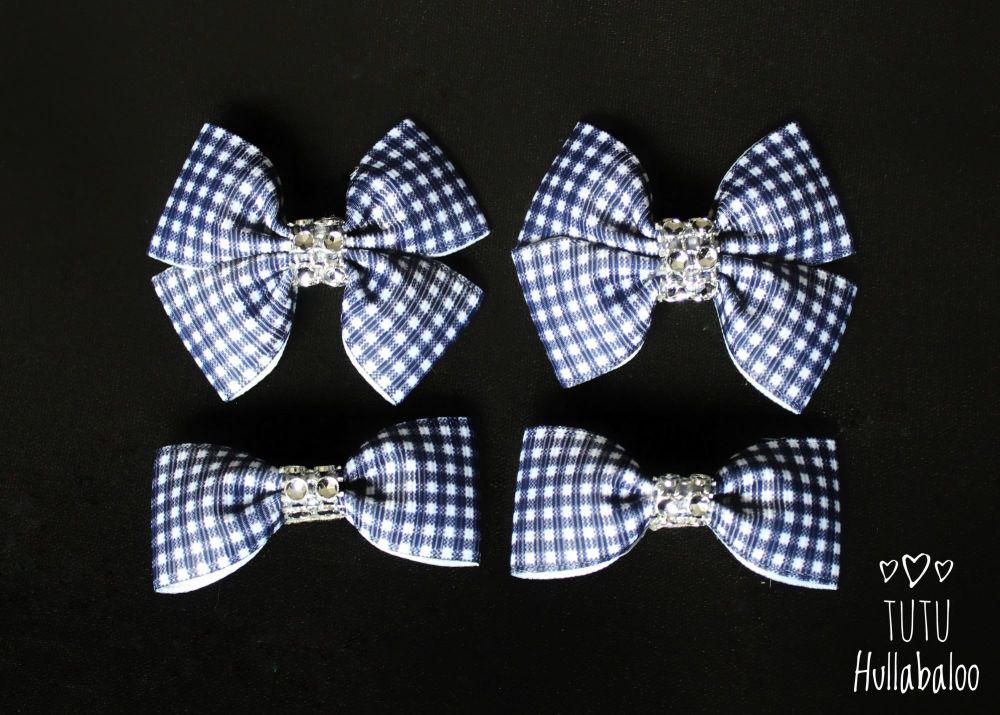 School Checked Navy - Bunches Bows - 4 bows