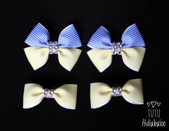 Pinstripe Blue/Lemon - Bunches Bows - 4 bows