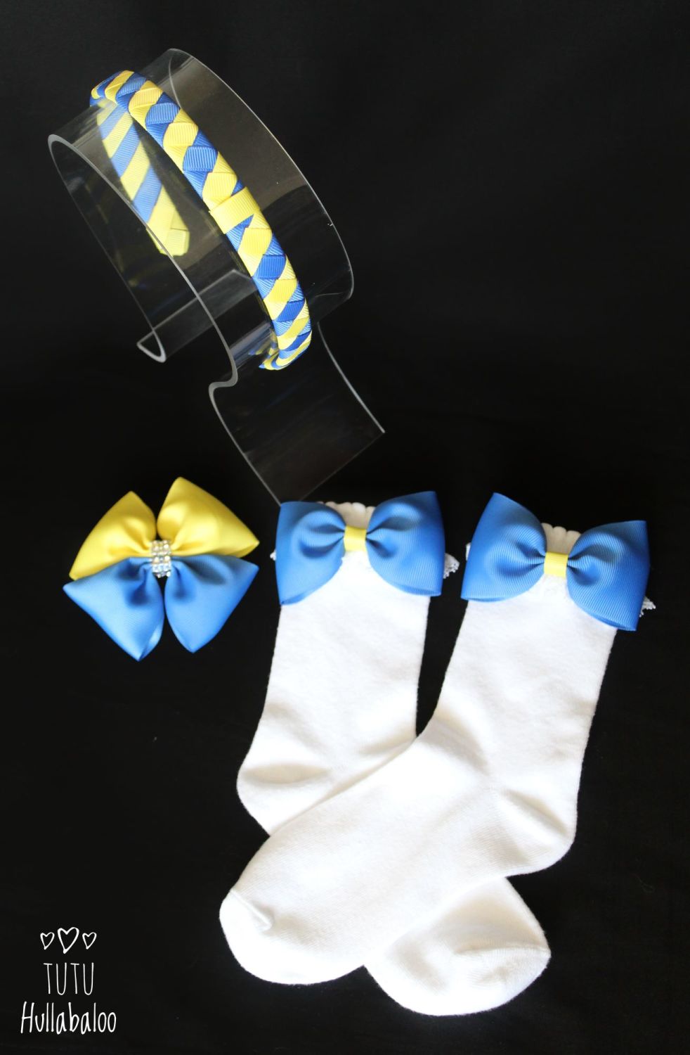 Plain Blue/Yellow - Sock set with headband
