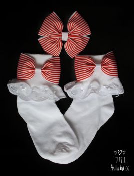 Pinstripe Red - Fold over sock set - Plain centre