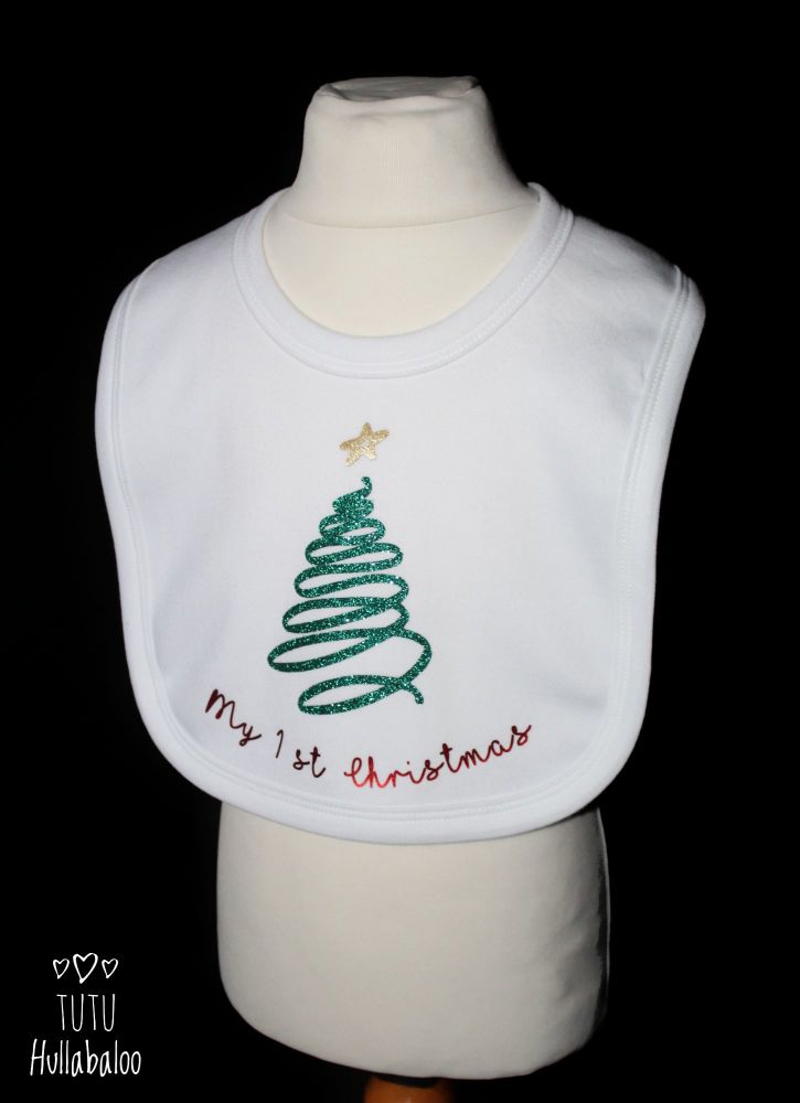 First Christmas Bib - White/Green/Red - Ready to post