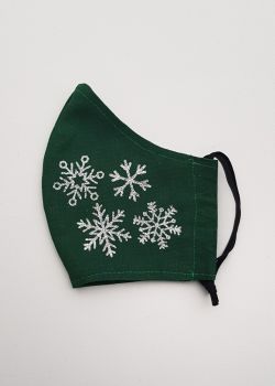 Snowflakes on both sides - Forest Green Face covering