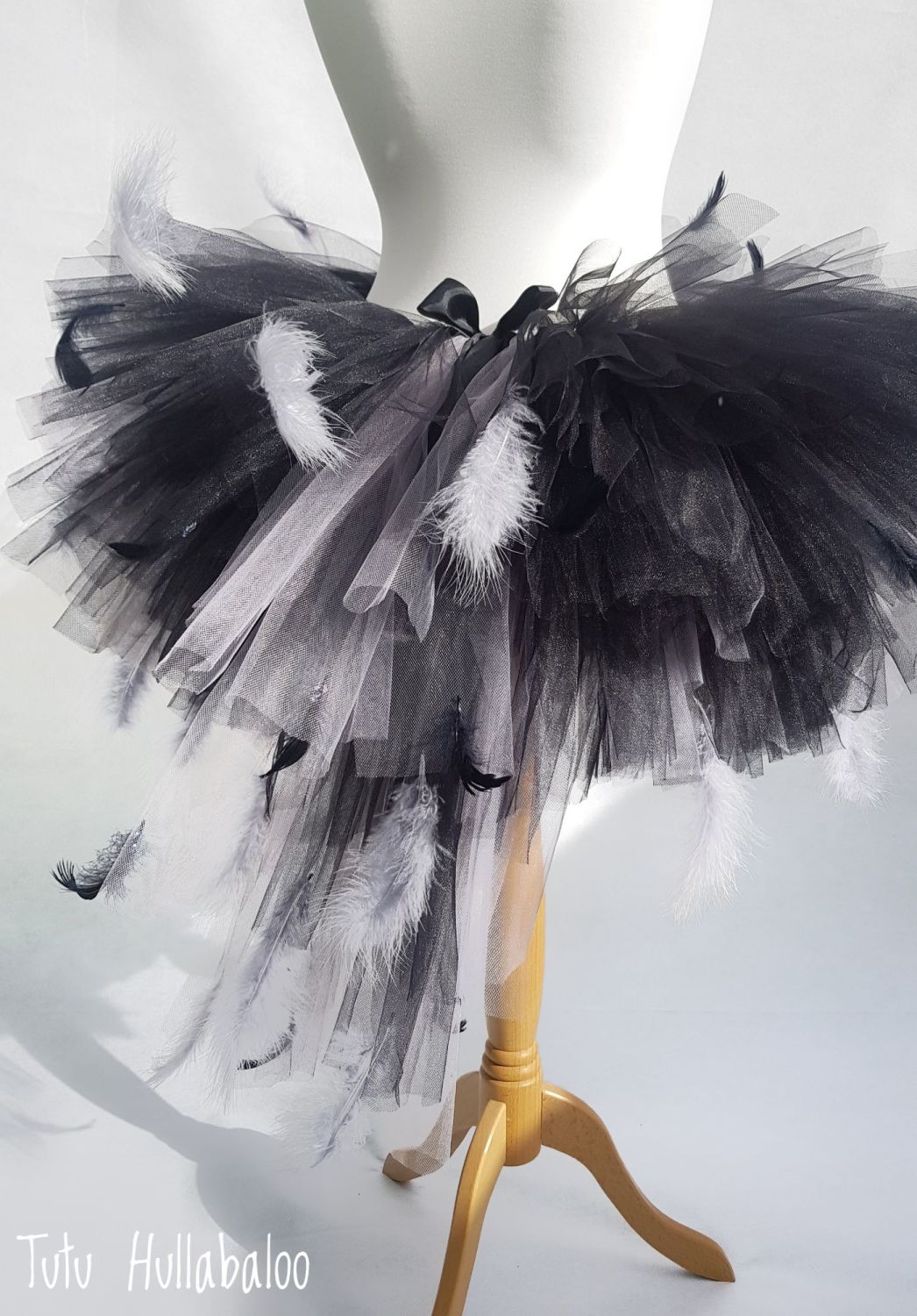 Swan Feathered Tutu Black with Grey - Adult