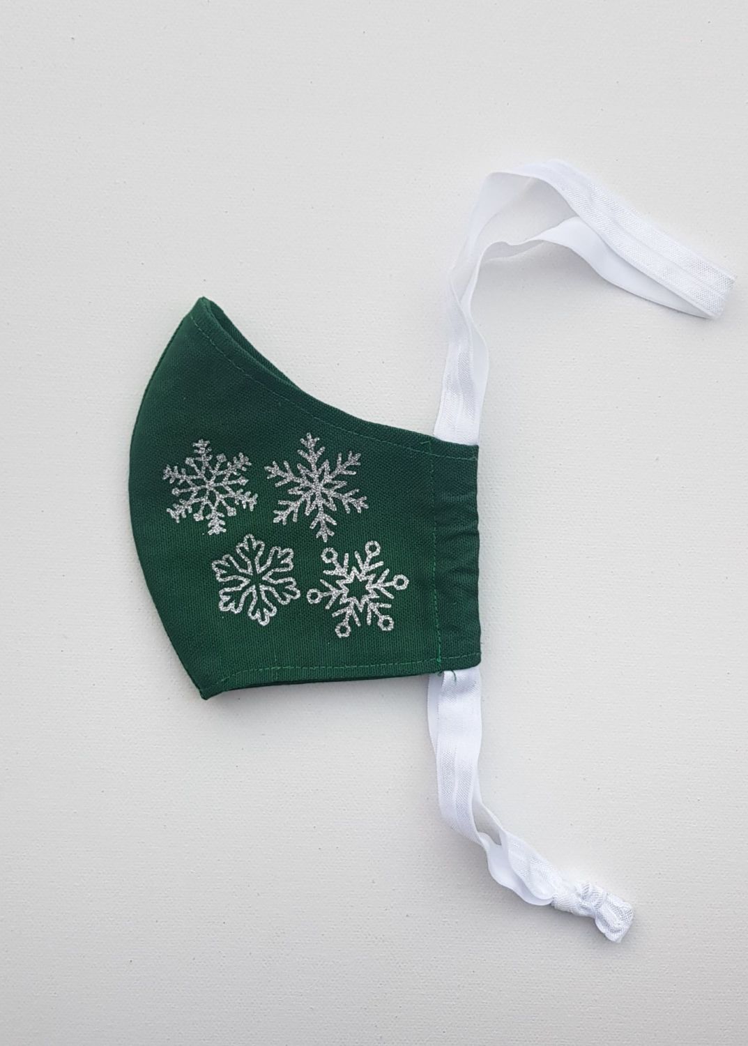 Snowflakes on both sides - Forest Green Face covering - Ladies/Teen - Ready
