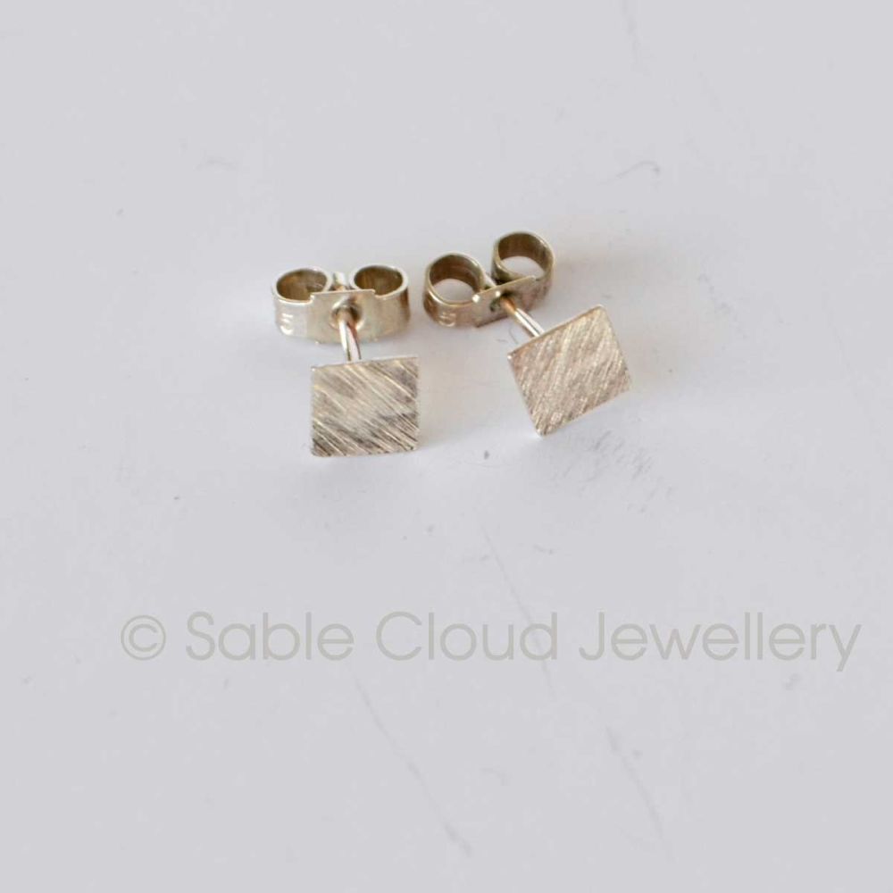 Silver Square Stud Earrings Textured Studs