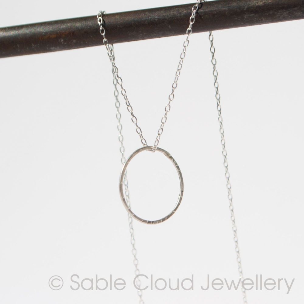 Silver Circle Hamerred O Necklace