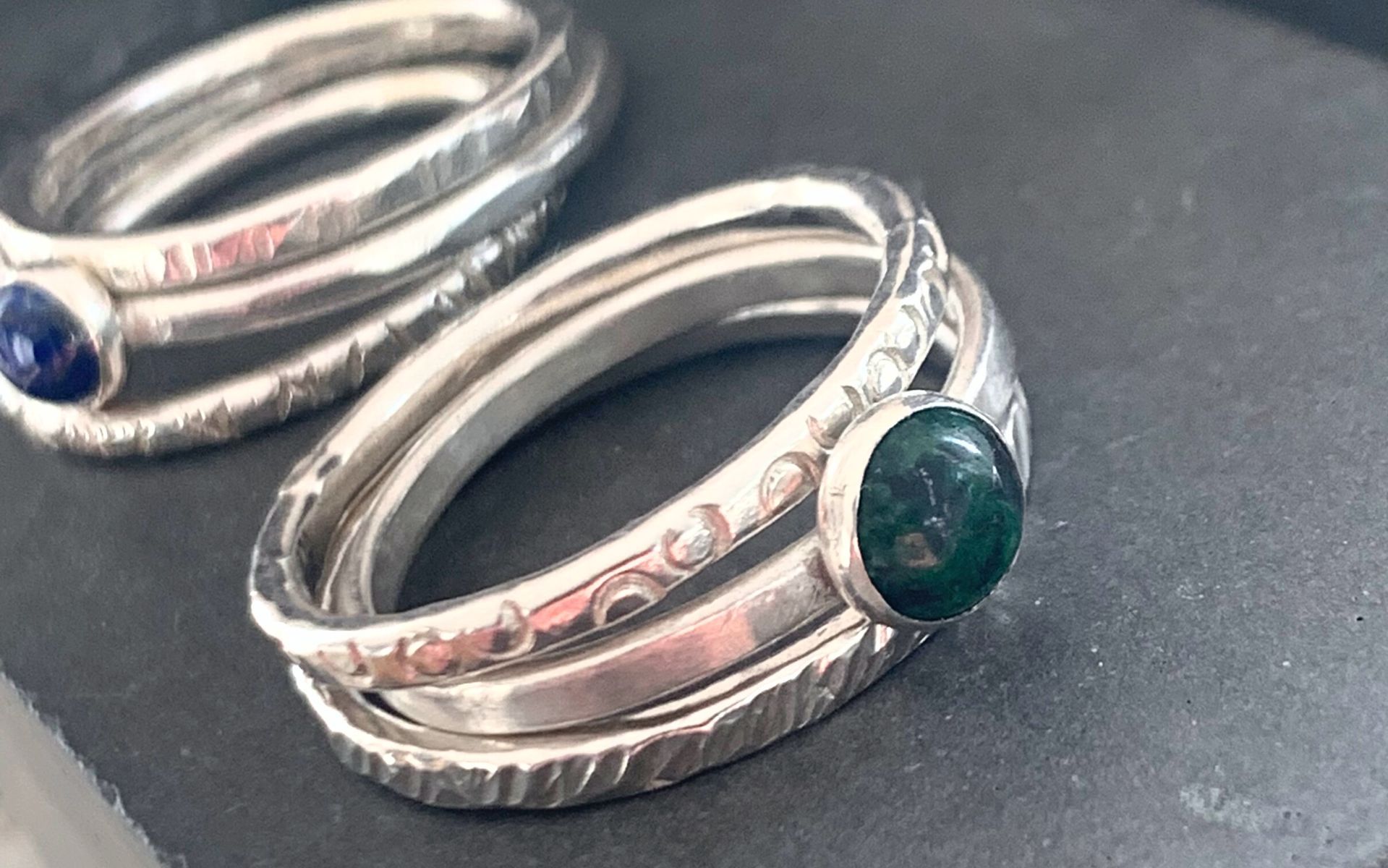 image of a set of gemstone and silver rings