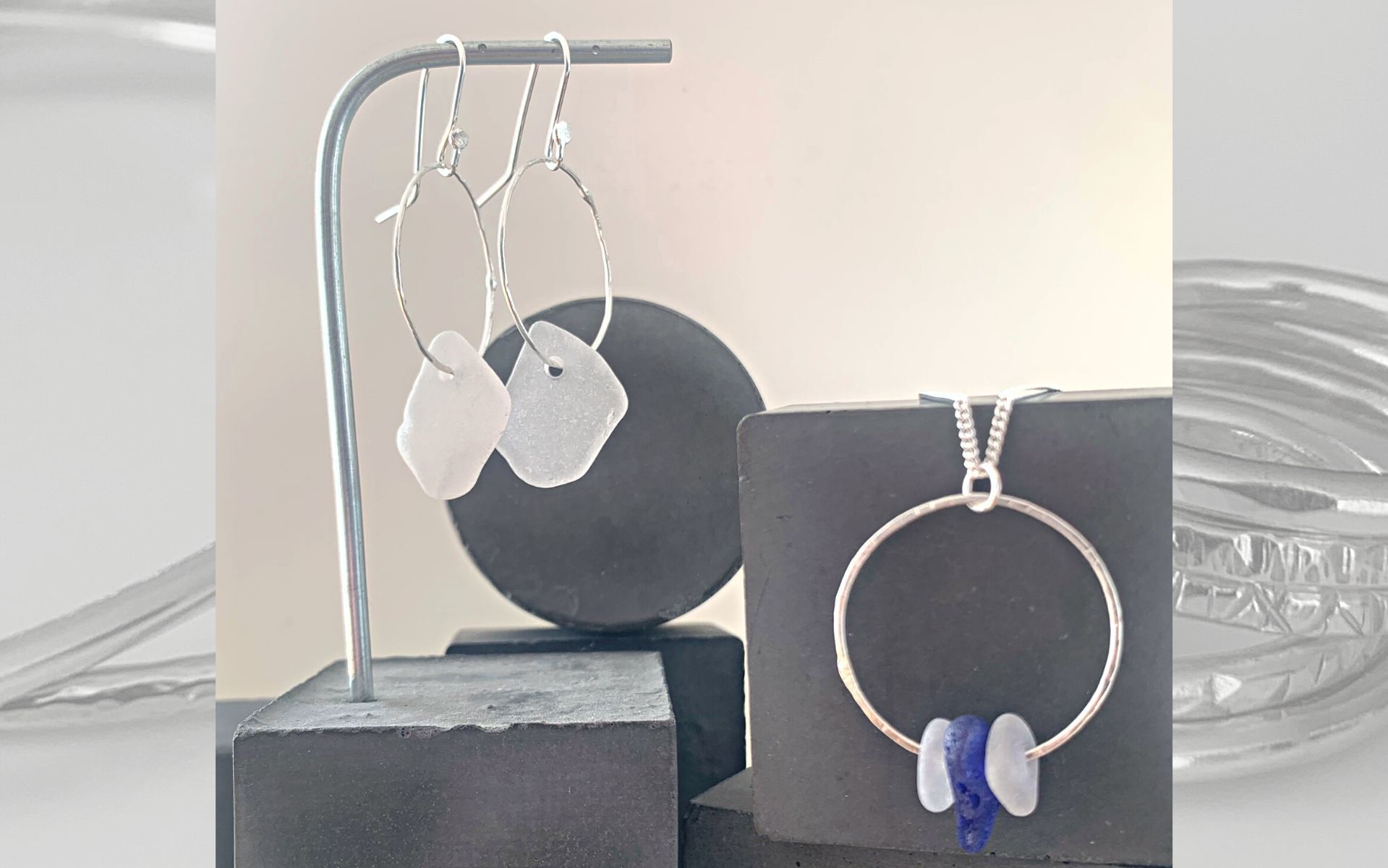 image of silver jewellery created with sea glass