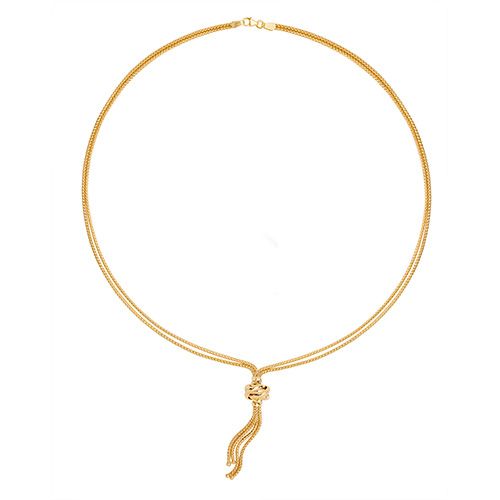 NK091 9CT YEL GOLD LADIES' 18+2 INCH TASSEL+KNOT NECKLET