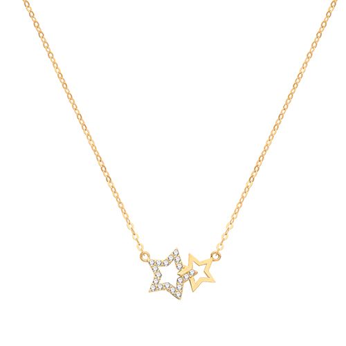 NK1601 9CT YEL GOLD DOUBLE STAR NECKLET