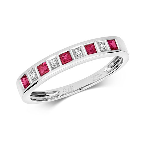 9CT DIAMOND & RUBY W/G RING