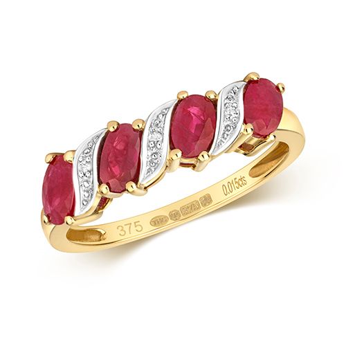 9CT DIAMOND & RUBY RING