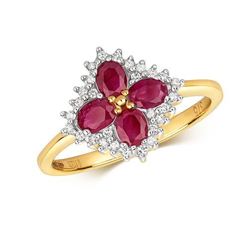 9CT DIAMOND & RUBY RING
