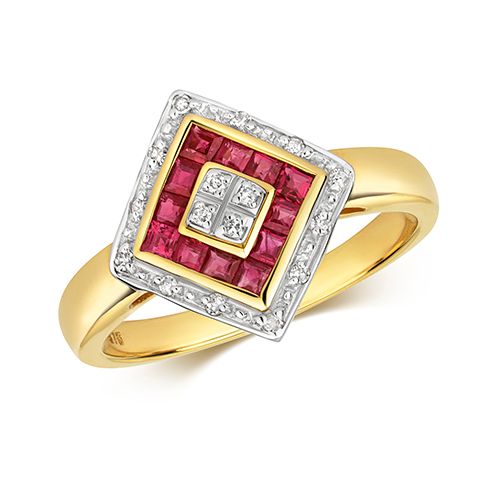 9CT DIAMOND & RUBY RING