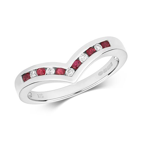 9CT DIAMOND & RUBY WISHBONE RING