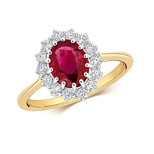 9CT DIAMOND RUBY CLUSTER RING