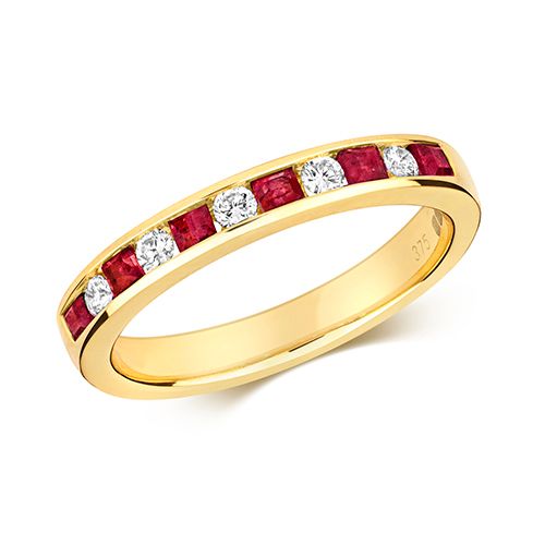 9CT DIAMOND RD/PC ETERNITY WITH RUBY RING