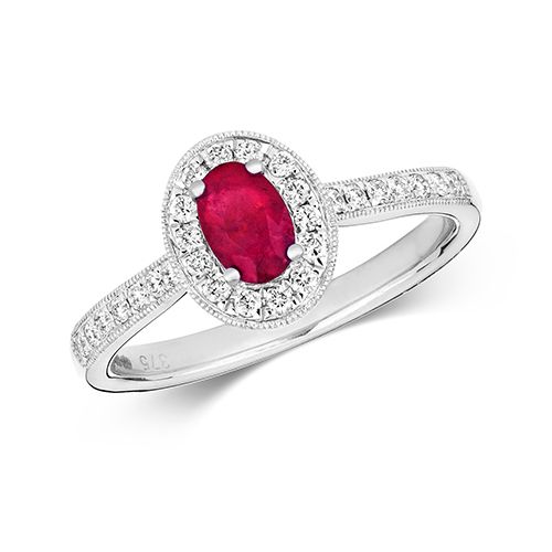 9CT DIAMOND CLUSTER OVAL RUBY RING